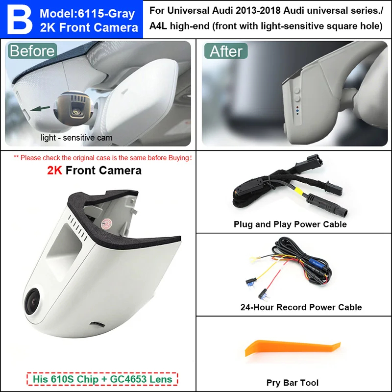 ﻿ Plug and Play Hidden 4K Dash Cam Car DVR Camera For Audi A3 A4 A5 A6 A7 A8 Q1 Q3 Q5 Q7 2010-2019 With Light Sensing Front Cam