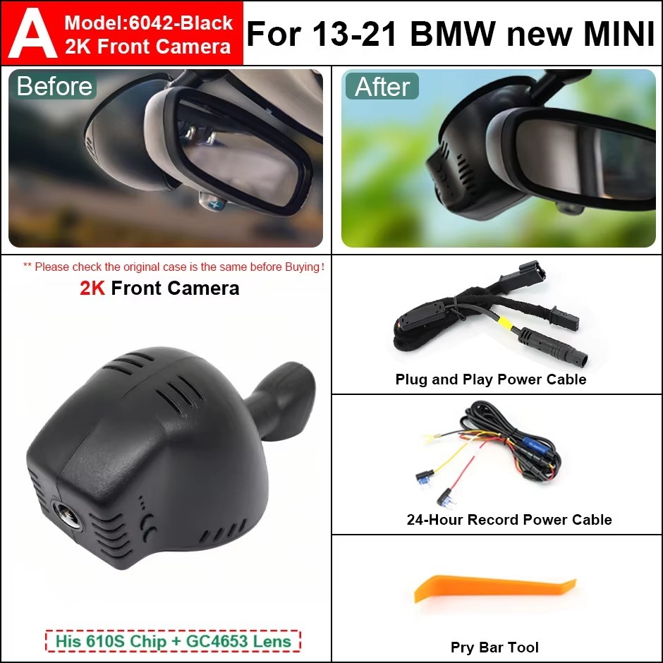 Plug and Play Hidden 4K Dash Cam Car DVR Front Rear Camera For BMW Mini Countryman Cooper S F56 One 2013-2022 Video Recorder
