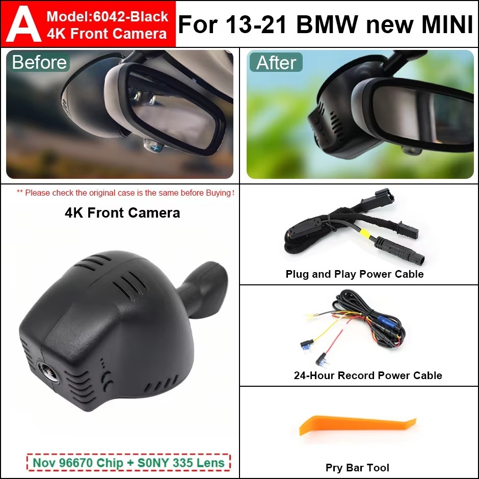 Plug and Play Hidden 4K Dash Cam Car DVR Front Rear Camera For BMW Mini Countryman Cooper S F56 One 2013-2022 Video Recorder