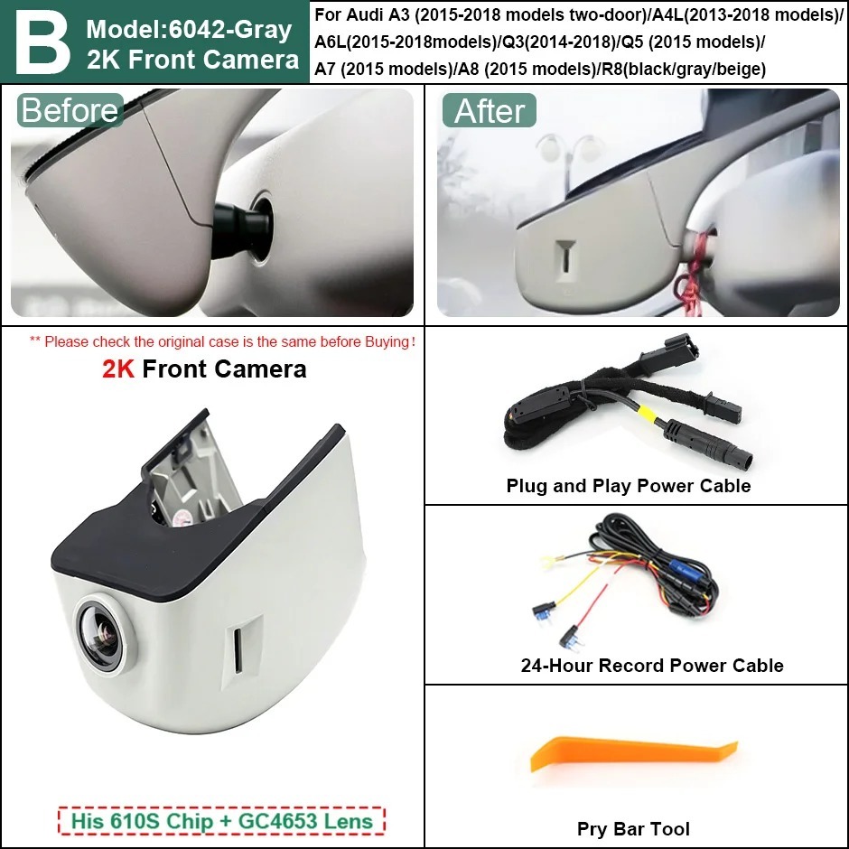 Plug and Play Hidden 4K Dash Cam Car DVR Front/Rear Camera For A1 A3 A4 A5 A6 A7 A8 Q1 Q3 Q5 Q7 TT 2004-2012