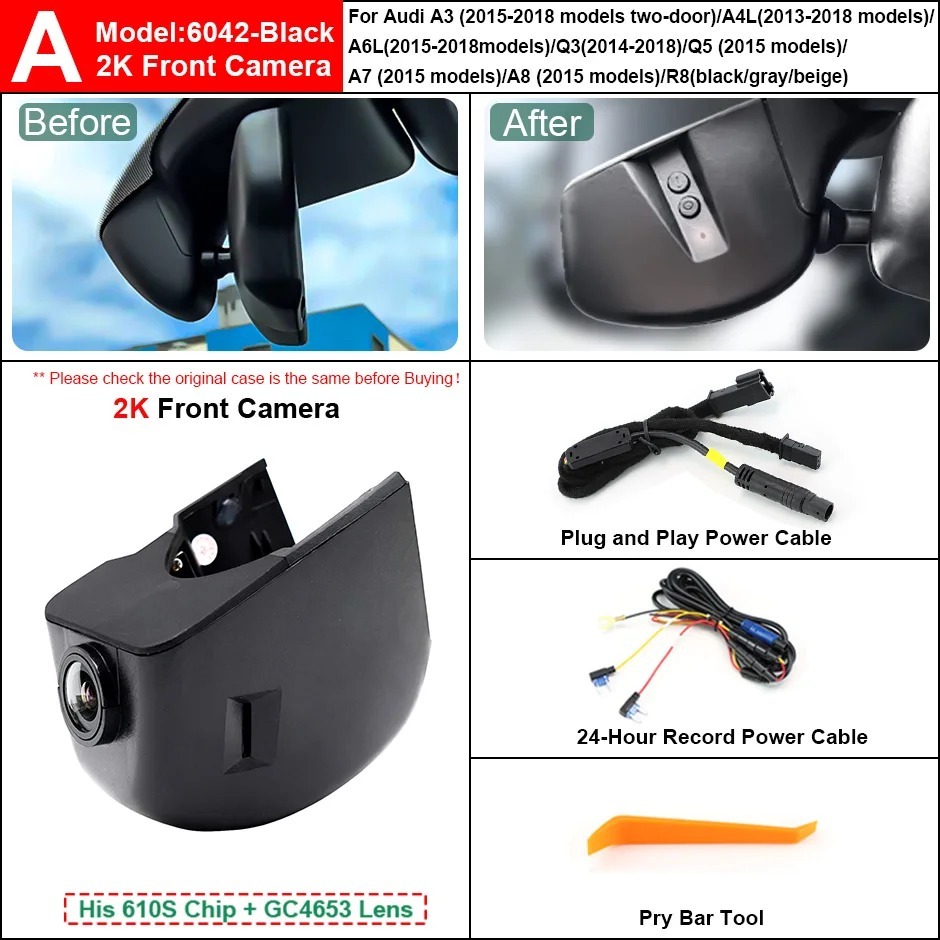 Plug and Play Hidden 4K Dash Cam Car DVR Front/Rear Camera For A1 A3 A4 A5 A6 A7 A8 Q1 Q3 Q5 Q7 TT 2004-2012