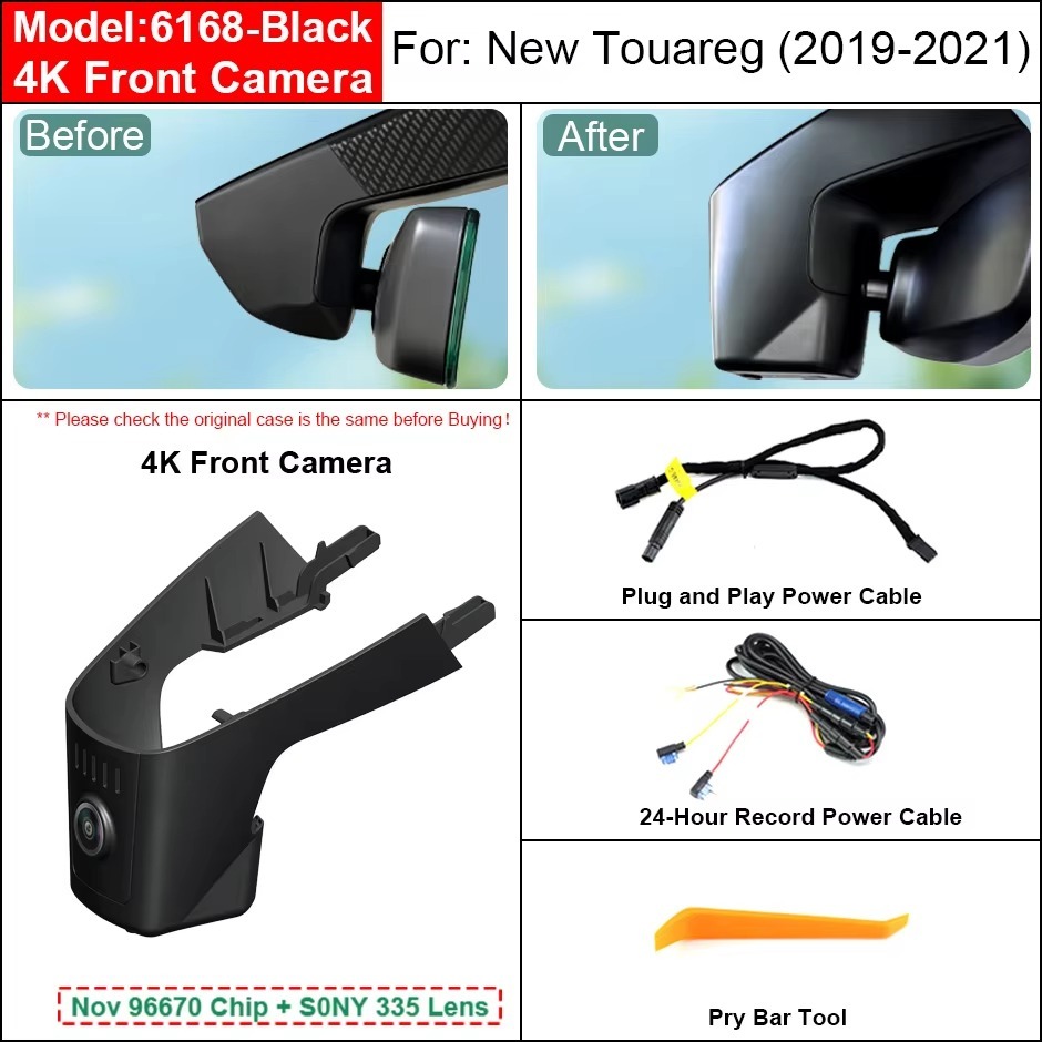 Plug and Play Hidden 4K WiFi Dash Cam Car DVR Front Rear Camera For Volkswagen VW Touareg 2019-2021