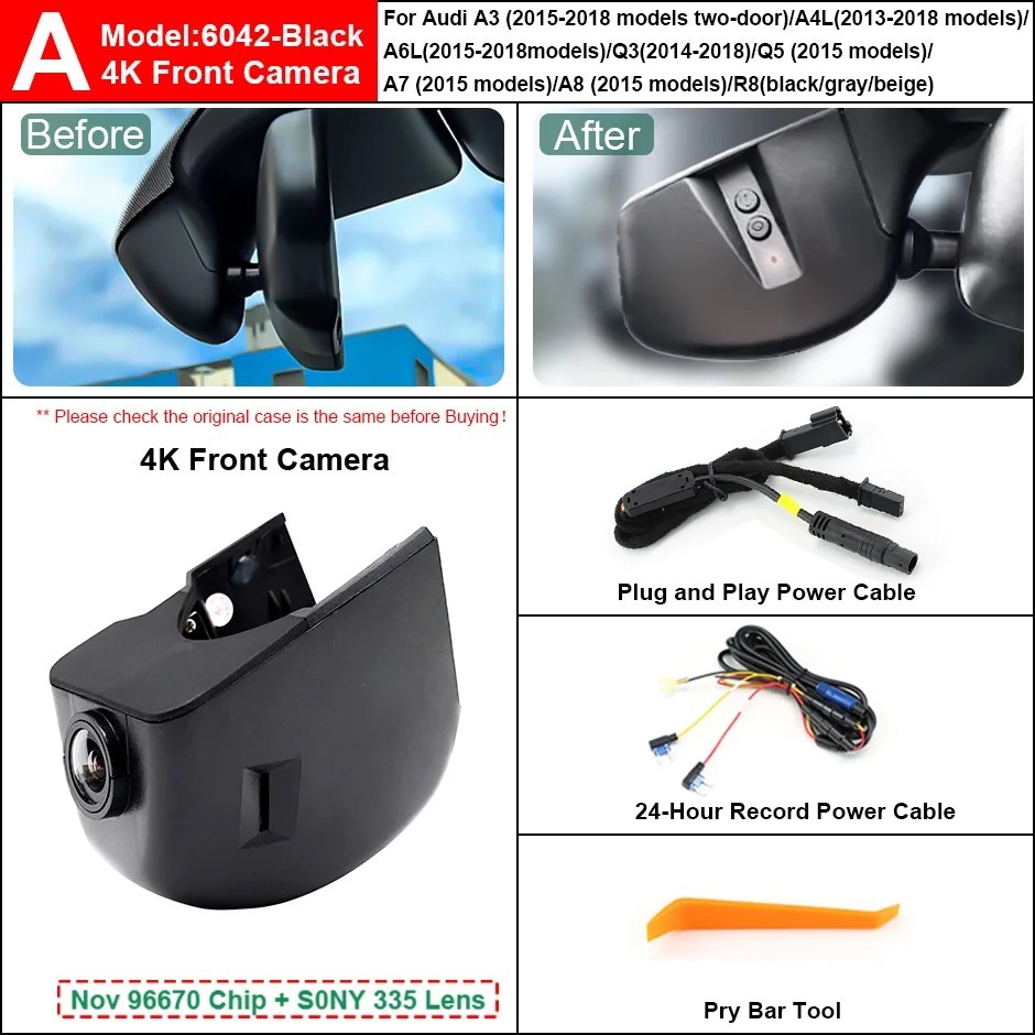 Plug and Play Hidden 4K Dash Cam Car DVR Front/Rear Camera For A1 A3 A4 A5 A6 A7 A8 Q1 Q3 Q5 Q7 TT 2004-2012