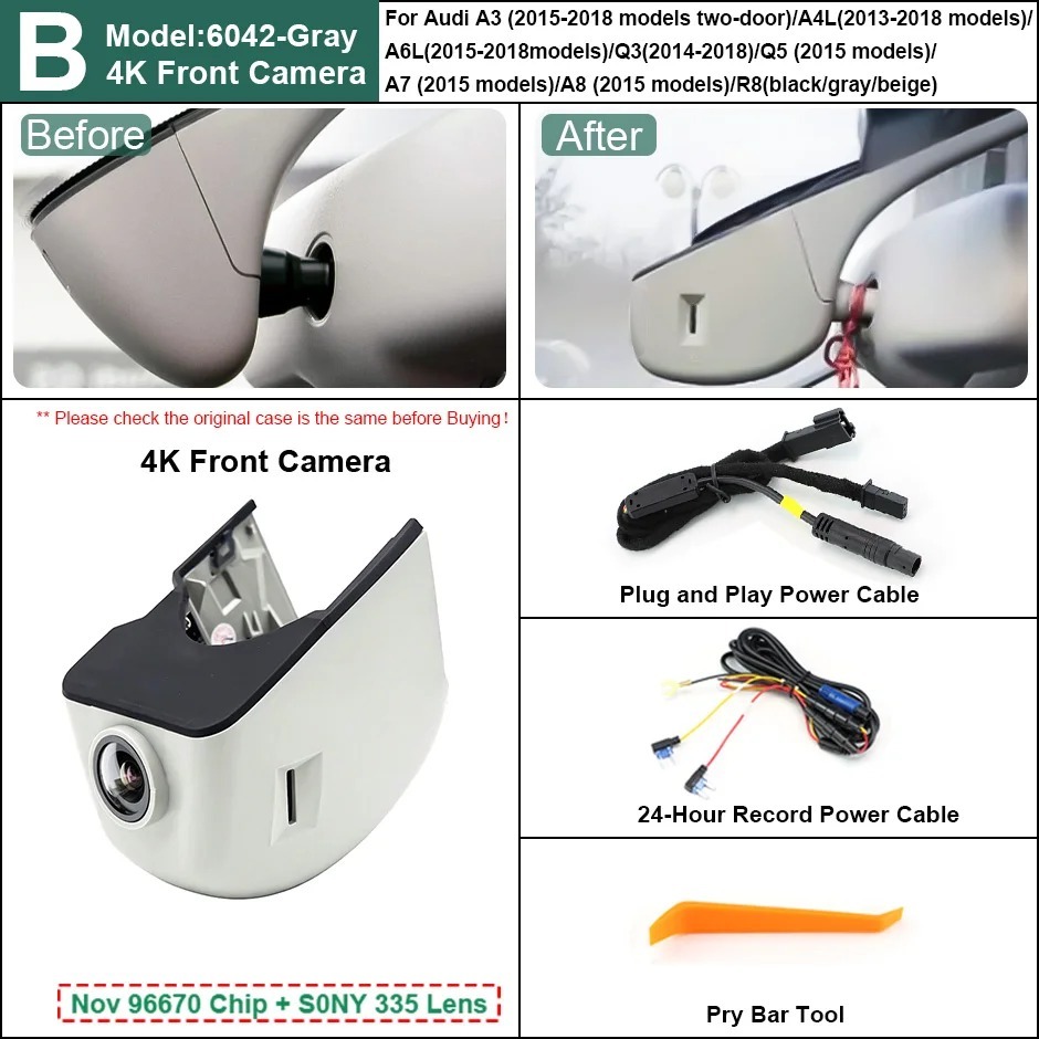 Plug and Play Hidden 4K Dash Cam Car DVR Front/Rear Camera For A1 A3 A4 A5 A6 A7 A8 Q1 Q3 Q5 Q7 TT 2004-2012