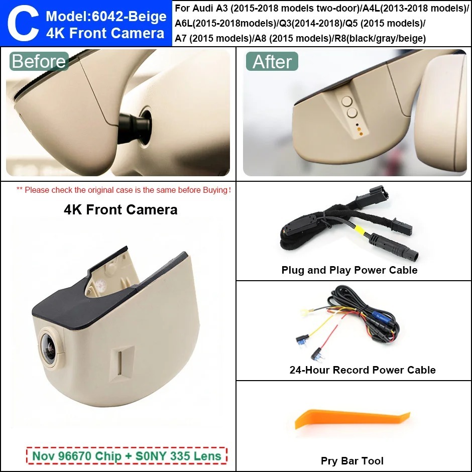Plug and Play Hidden 4K Dash Cam Car DVR Front/Rear Camera For A1 A3 A4 A5 A6 A7 A8 Q1 Q3 Q5 Q7 TT 2004-2012