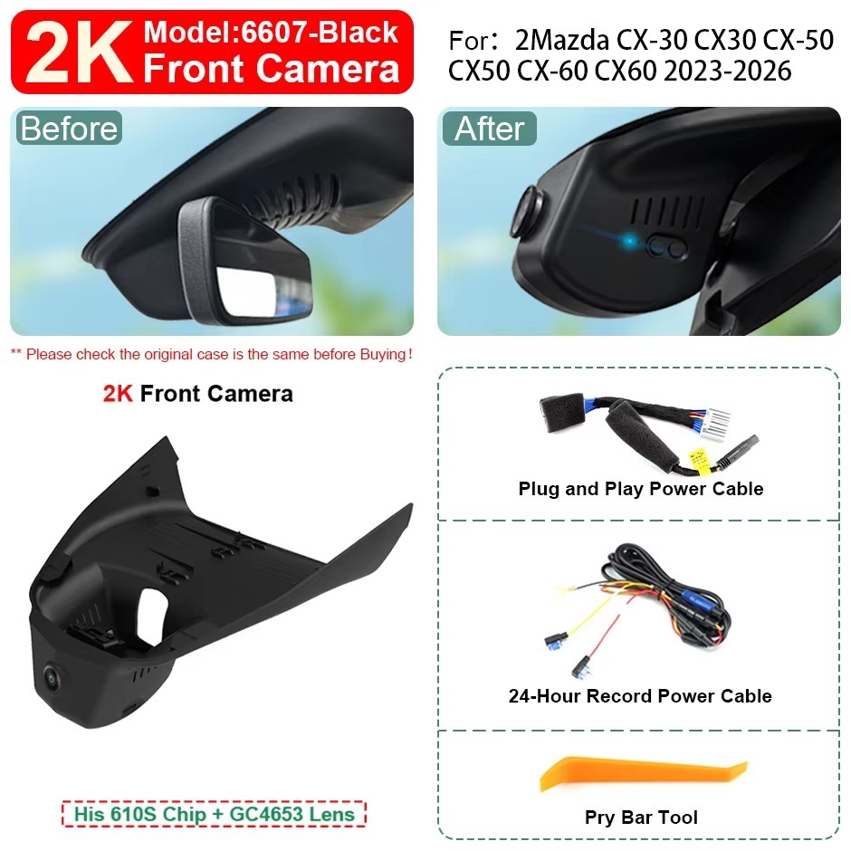 Plug and Play Hidden 4K WiFi Dash Cam Car DVR Front Rear Camera for Mazda CX-30 CX-50 CX-60 2023-2026