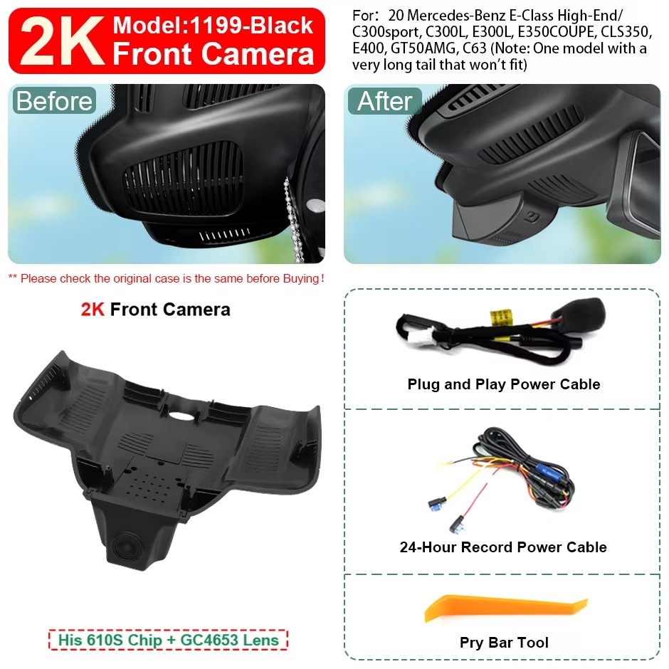 Plug and Play Hidden 4K WiFi Dash Cam Car DVR Front Rear Camera For Mercedes Benz MB E Class W213 S213 CLS C257 AMG GT C190