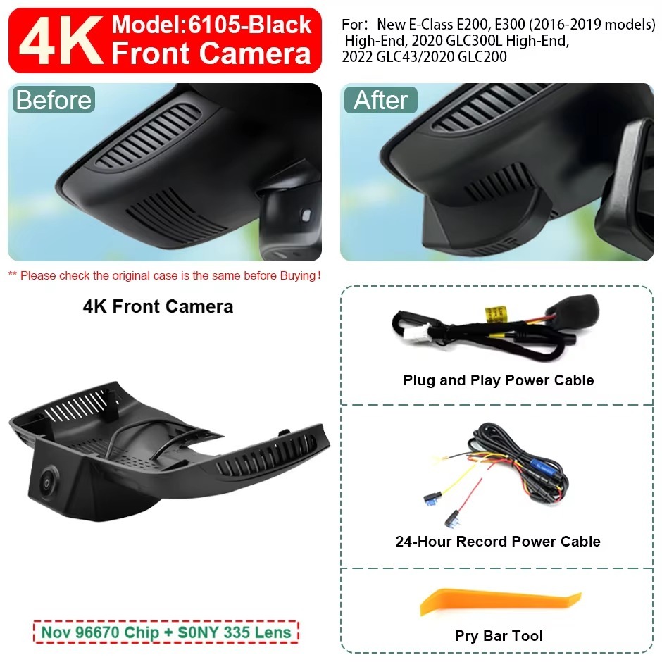 Plug and Play Hidden 4K WiFi Dash Cam Car DVR Front Rear Camera For Mercedes Benz E Class W212 W213 C Class W205 S205 GLC X253