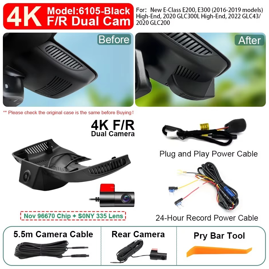 Plug and Play Hidden 4K WiFi Dash Cam Car DVR Front Rear Camera For Mercedes Benz E Class W212 W213 C Class W205 S205 GLC X253