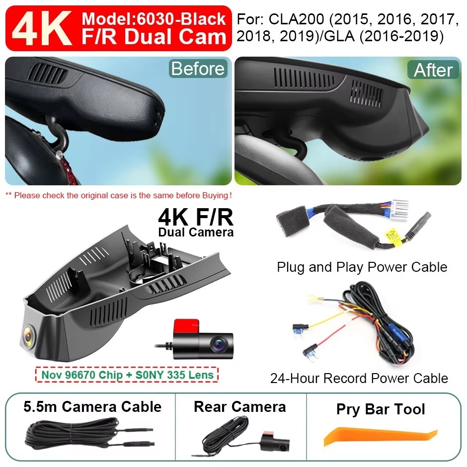 Plug and Play Hidden 4K Dash Cam Car DVR Camera For Mercedes Benz CLA C117 W117 GLA X156 W176 GLA 180 200 220 250 2015-2019