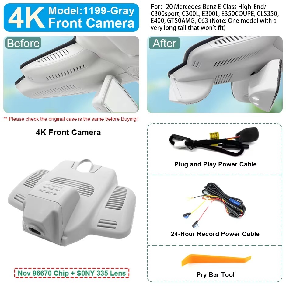 Plug and Play Hidden 4K WiFi Dash Cam Car DVR Front Rear Camera For Mercedes Benz MB E Class W213 S213 CLS C257 AMG GT C190