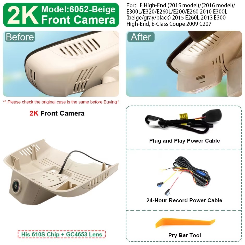Plug and Play Hidden 4K WiFi Dash Cam Car DVR Front Rear Camera For Benz E W212 W204 W207 C207 C250 E200 E300 E350 2012-2015