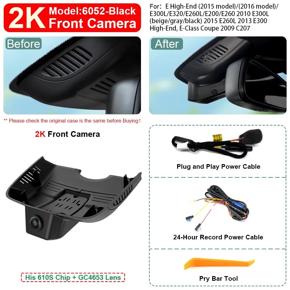 Plug and Play Hidden 4K WiFi Dash Cam Car DVR Front Rear Camera For Benz E W212 W204 W207 C207 C250 E200 E300 E350 2012-2015