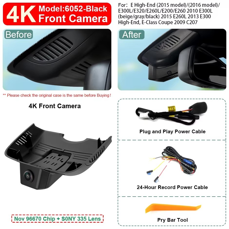 Plug and Play Hidden 4K WiFi Dash Cam Car DVR Front Rear Camera For Benz E W212 W204 W207 C207 C250 E200 E300 E350 2012-2015