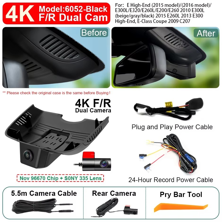 Plug and Play Hidden 4K WiFi Dash Cam Car DVR Front Rear Camera For Benz E W212 W204 W207 C207 C250 E200 E300 E350 2012-2015