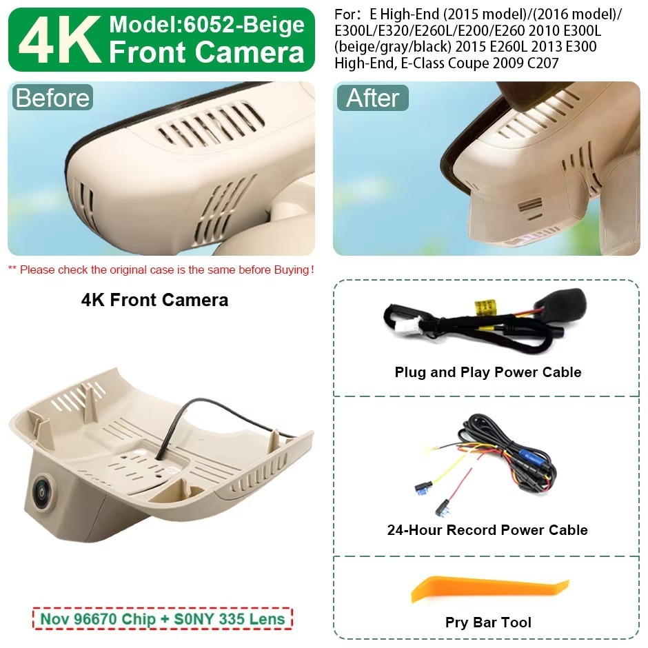 Plug and Play Hidden 4K WiFi Dash Cam Car DVR Front Rear Camera For Benz E W212 W204 W207 C207 C250 E200 E300 E350 2012-2015