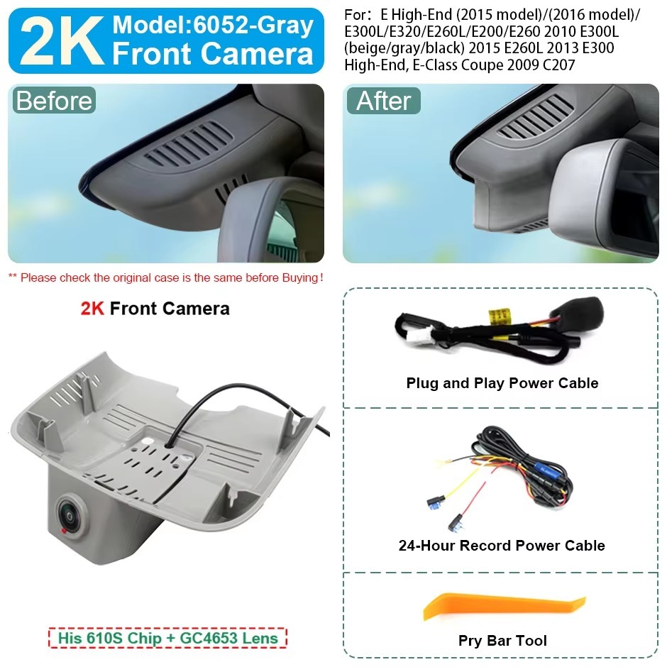 Plug and Play Hidden 4K WiFi Dash Cam Car DVR Front Rear Camera For Benz E W212 W204 W207 C207 C250 E200 E300 E350 2012-2015