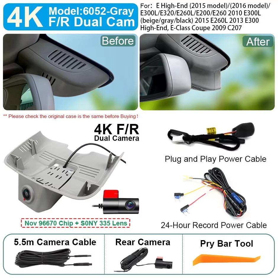 Plug and Play Hidden 4K WiFi Dash Cam Car DVR Front Rear Camera For Benz E W212 W204 W207 C207 C250 E200 E300 E350 2012-2015