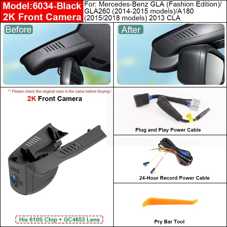 Plug and Play Hidden 4K Dash Cam Car DVR Front Rear View Camera For Mercedes Benz A Class W176 W177 CLA GLA C117 X156 Wifi APP
