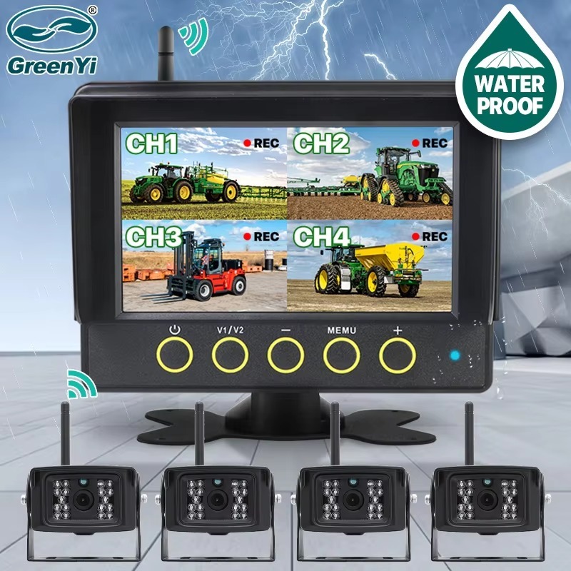 7 Inch Wireless IPS AHD DVR Recorder Waterproof Dustproof Monitor 4CH Camera For Truck Forklift Excavator Agricultural Vehicle