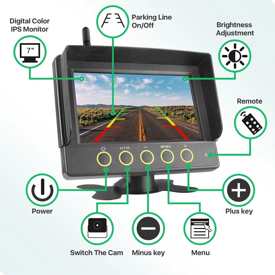 7 Inch Wireless IPS AHD DVR Recorder Waterproof Dustproof Monitor 4CH Camera For Truck Forklift Excavator Agricultural Vehicle