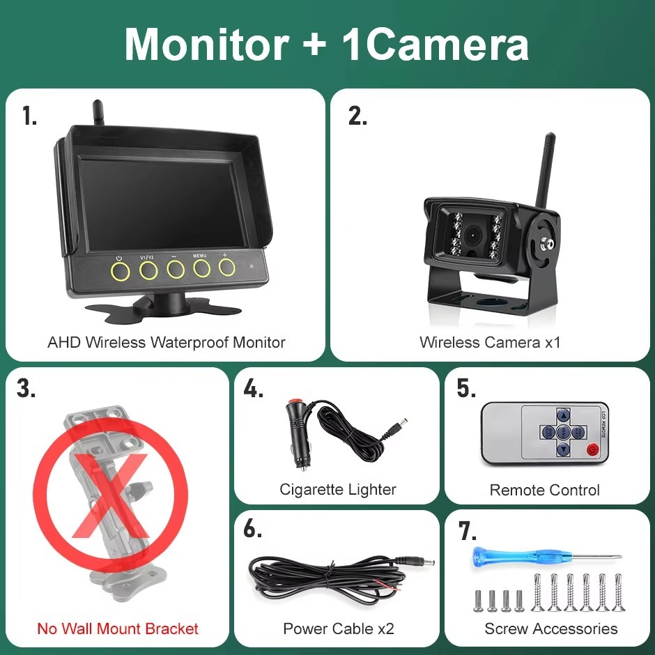 7 Inch Wireless IPS AHD DVR Recorder Waterproof Dustproof Monitor 4CH Camera For Truck Forklift Excavator Agricultural Vehicle