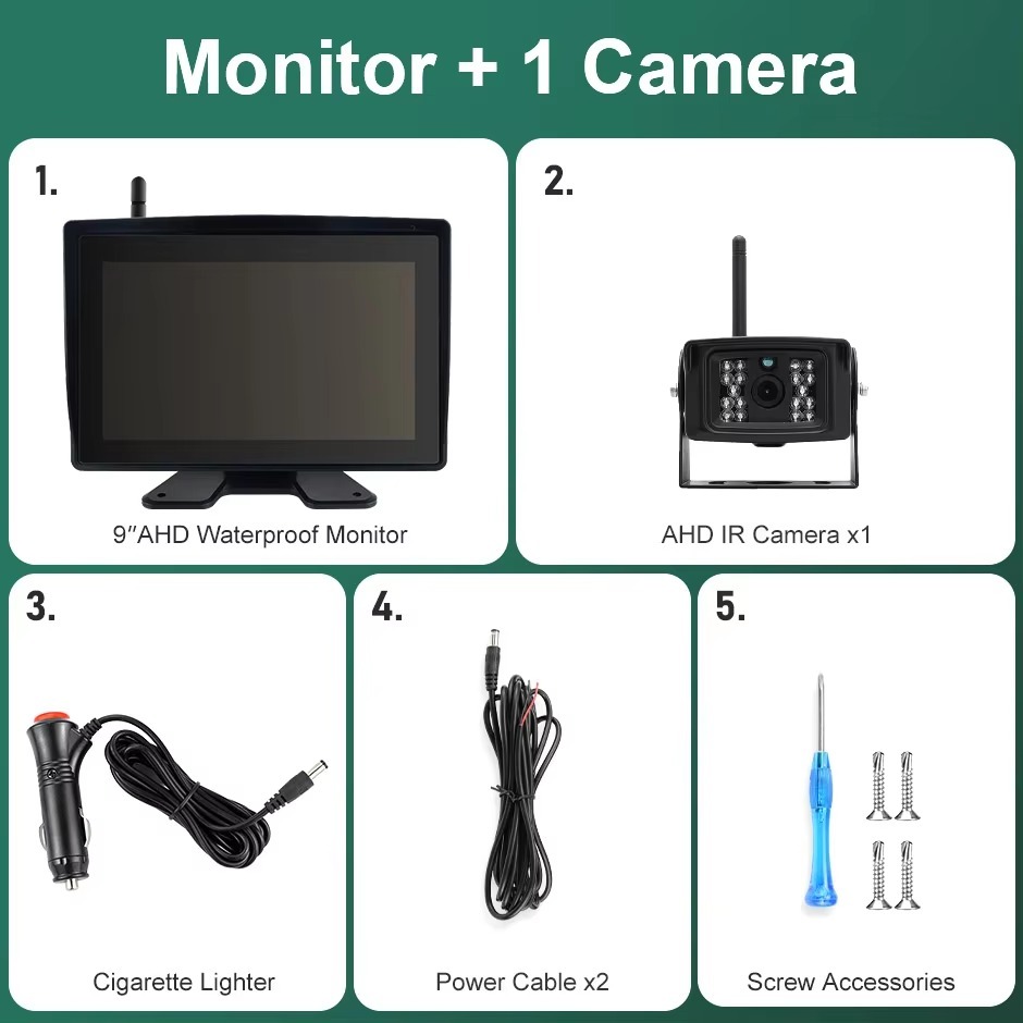 9 Inch Wireless BSD Waterproof AHD 4 CH DVR Recorder Monitor With IR Camera For Truck Forklift Excavator Agricultural Vehicle