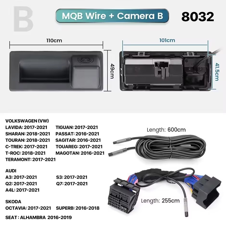 Canbus Dynamic Camera For VW Tiguan II 2016 to 2023 Car Rear View Camera Reversing CAM For MIB Unit HD Night Vision Plug & Play