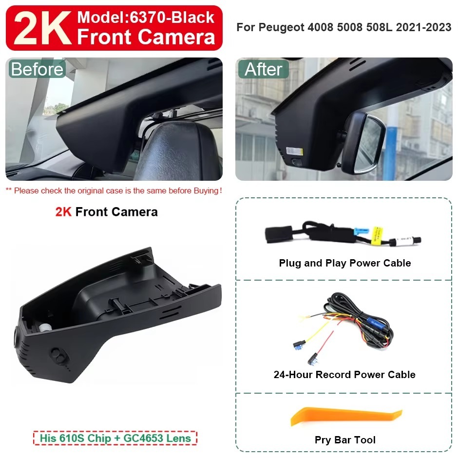 Plug and Play Hidden 4K WiFi APP Dash Cam Car DVR Front Rear Camera For Peugeot 4008 5008 508L Easy Install