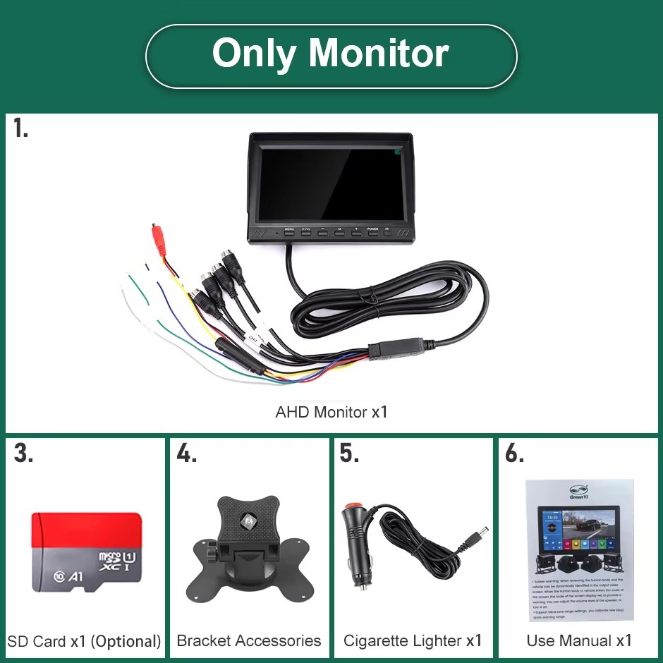 AI Smart Blind Spot Radar Alarm 7'' Car Monitor AHD 4CH Split Screen DVR Recorder For Truck Bus RV Vans SUV Trailer IR Camera