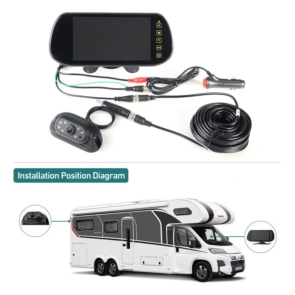 7 inch IPS HD AHD Mirror Monitor Car Magnetic Rear Camera 1080P Waterproof Adjust Angle Night Vision for Truck Vehicle