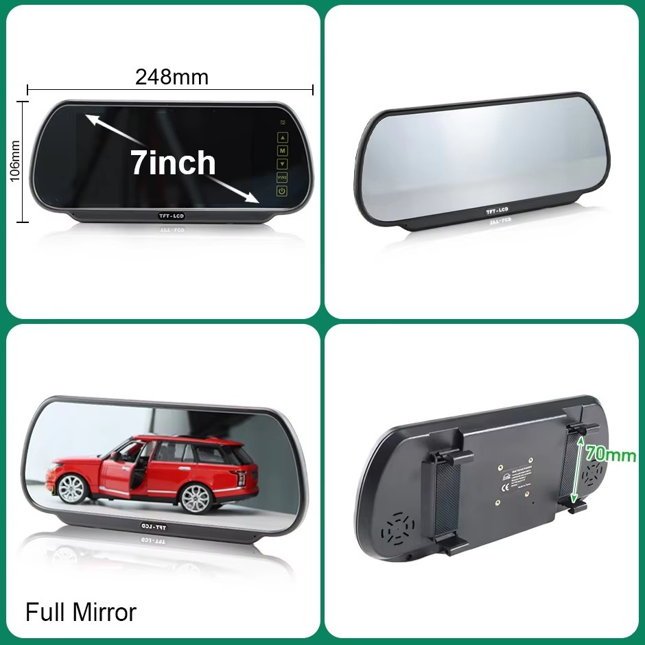 1080P 7 Inch AHD Car Rear Mirror DVR Monitor IPS Touch Keys Support Front Rear Camera 2 Channels Video Recording