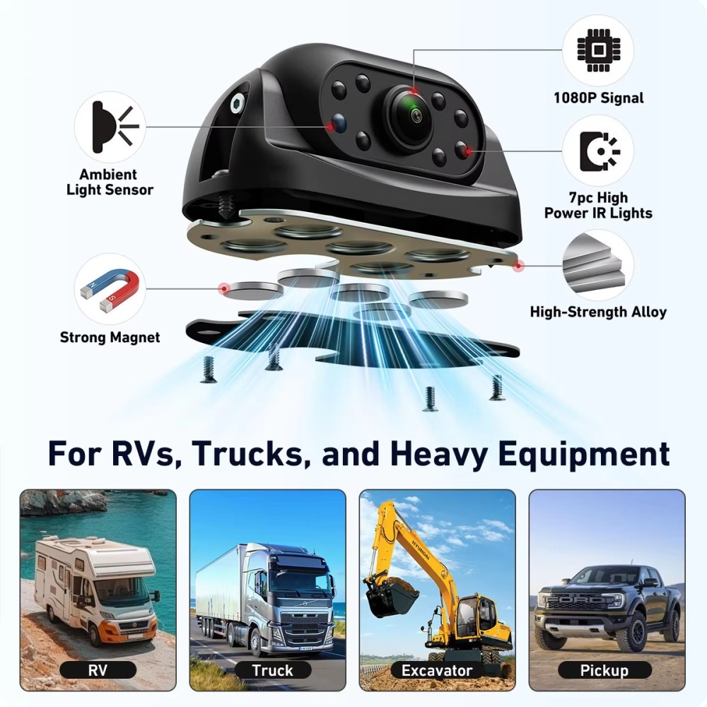 7 inch IPS HD AHD Mirror Monitor Car Magnetic Rear Camera 1080P Waterproof Adjust Angle Night Vision for Truck Vehicle