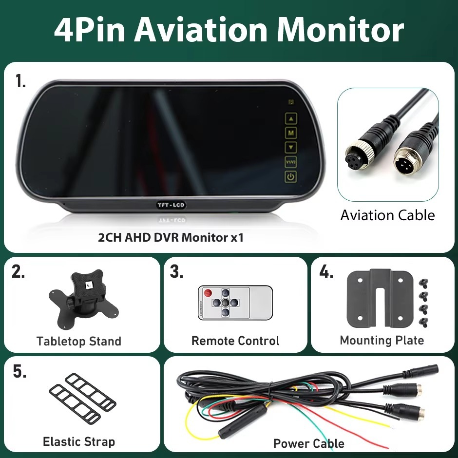 1080P 7 Inch AHD Car Rear Mirror DVR Monitor IPS Touch Keys Support Front Rear Camera 2 Channels Video Recording