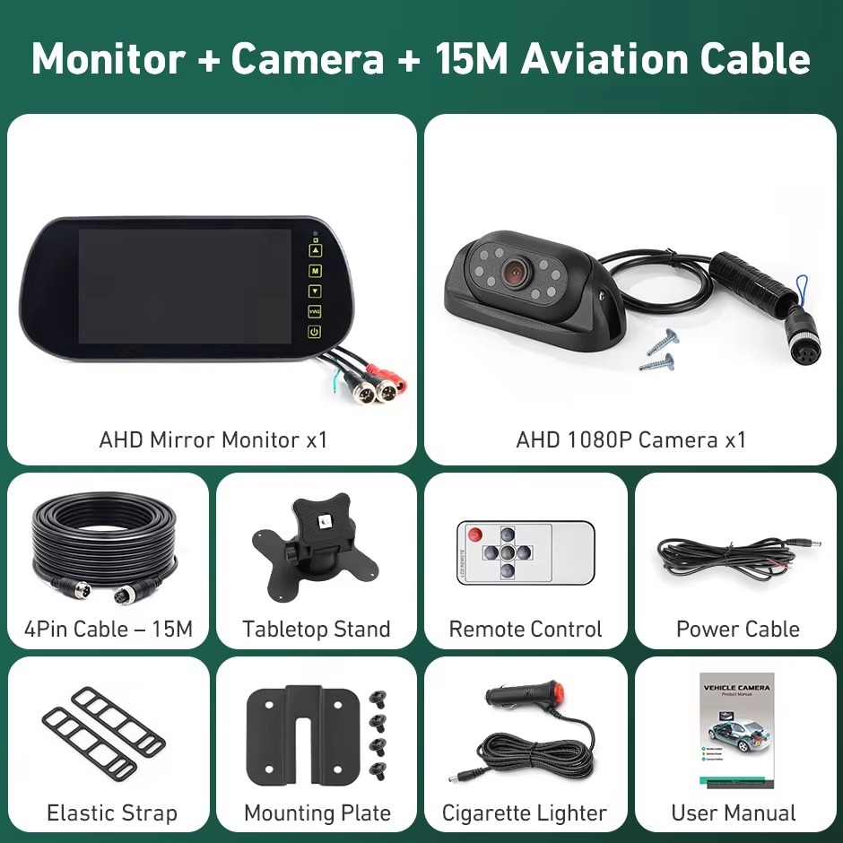 7 inch IPS HD AHD Mirror Monitor Car Magnetic Rear Camera 1080P Waterproof Adjust Angle Night Vision for Truck Vehicle