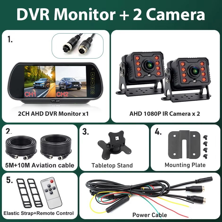 1080P 7 Inch AHD Car Rear Mirror DVR Monitor IPS Touch Keys Support Front Rear Camera 2 Channels Video Recording