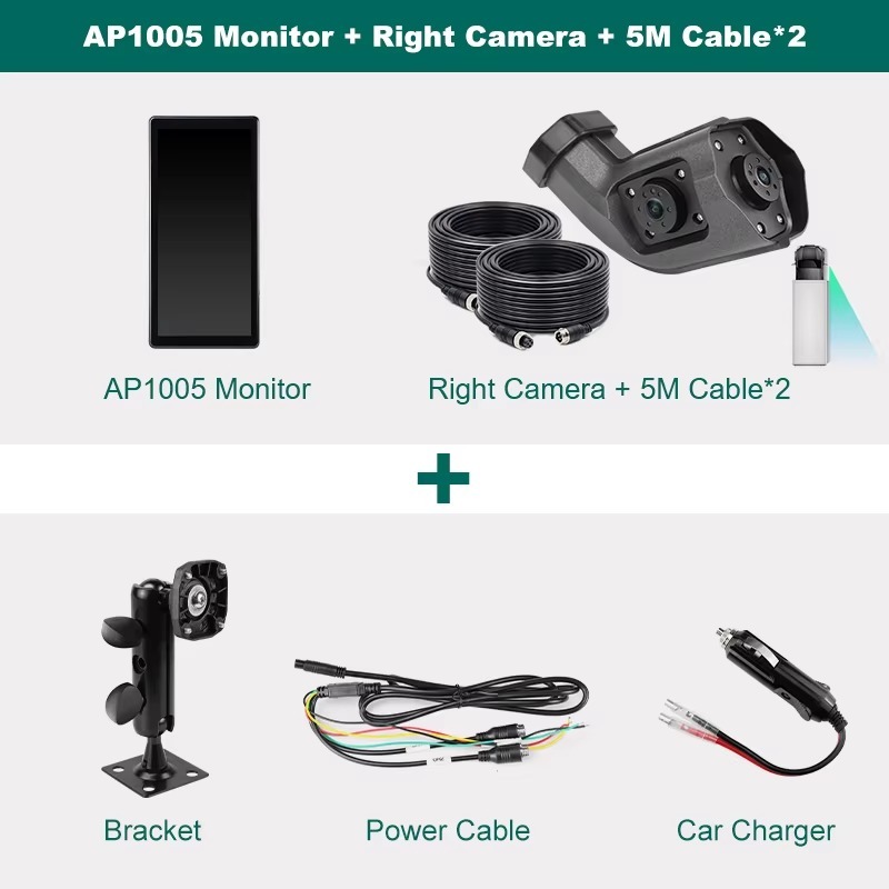 10.36 Inch AHD BSD Car Side View Vertical Monitor DVR - Touch Screen, Loop Recording, Display for Truck Bus Mirror GreenYi