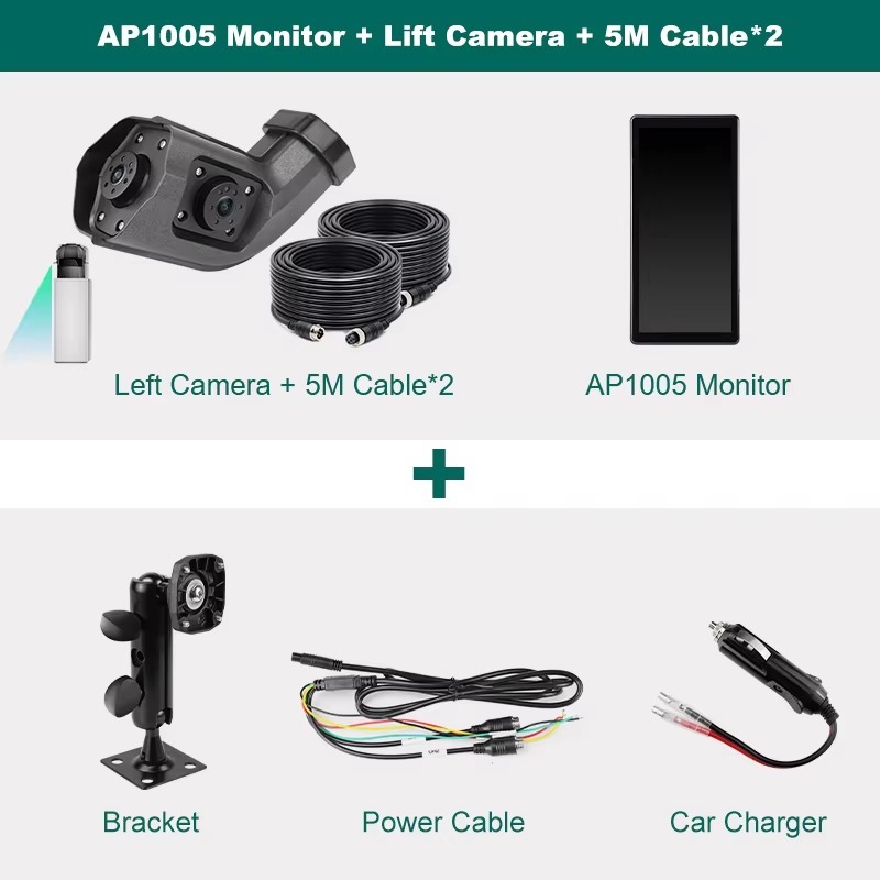 10.36 Inch AHD BSD Car Side View Vertical Monitor DVR - Touch Screen, Loop Recording, Display for Truck Bus Mirror GreenYi