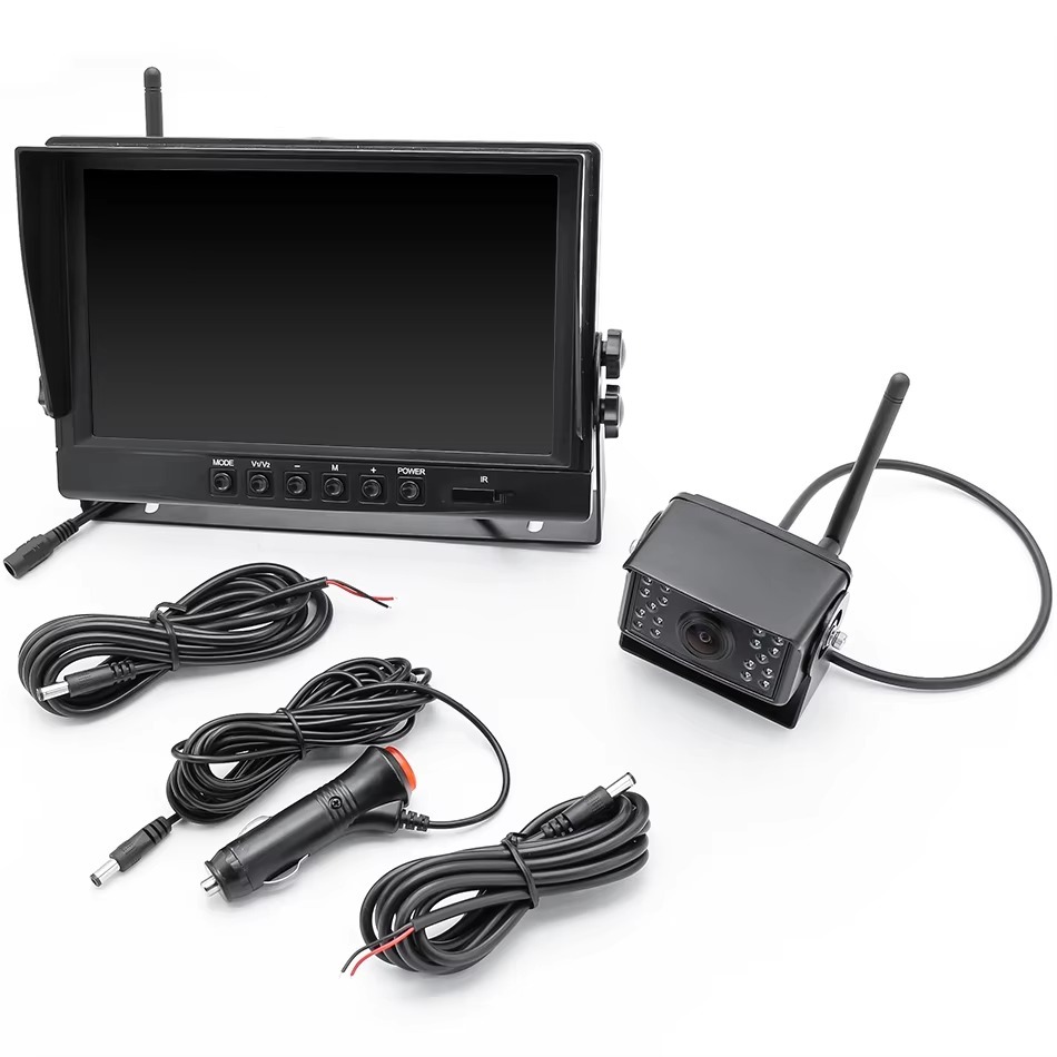 GreenYi 9 inches Digital Wireless Backup 4ch AHD Monitor Kit With DVR Recording Camera For Trucks/Trailers/Buses