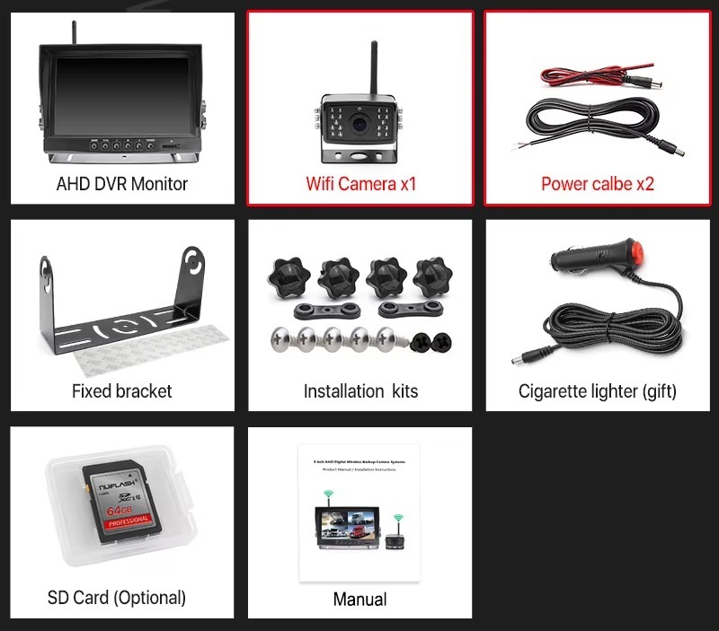 GreenYi 9 inches Digital Wireless Backup 4ch AHD Monitor Kit With DVR Recording Camera For Trucks/Trailers/Buses