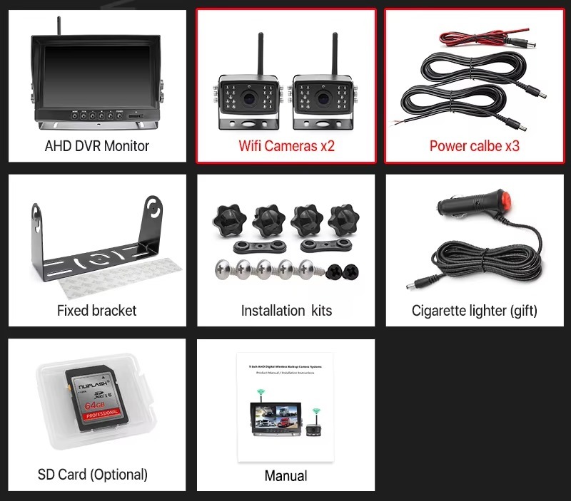 GreenYi 9 inches Digital Wireless Backup 4ch AHD Monitor Kit With DVR Recording Camera For Trucks/Trailers/Buses