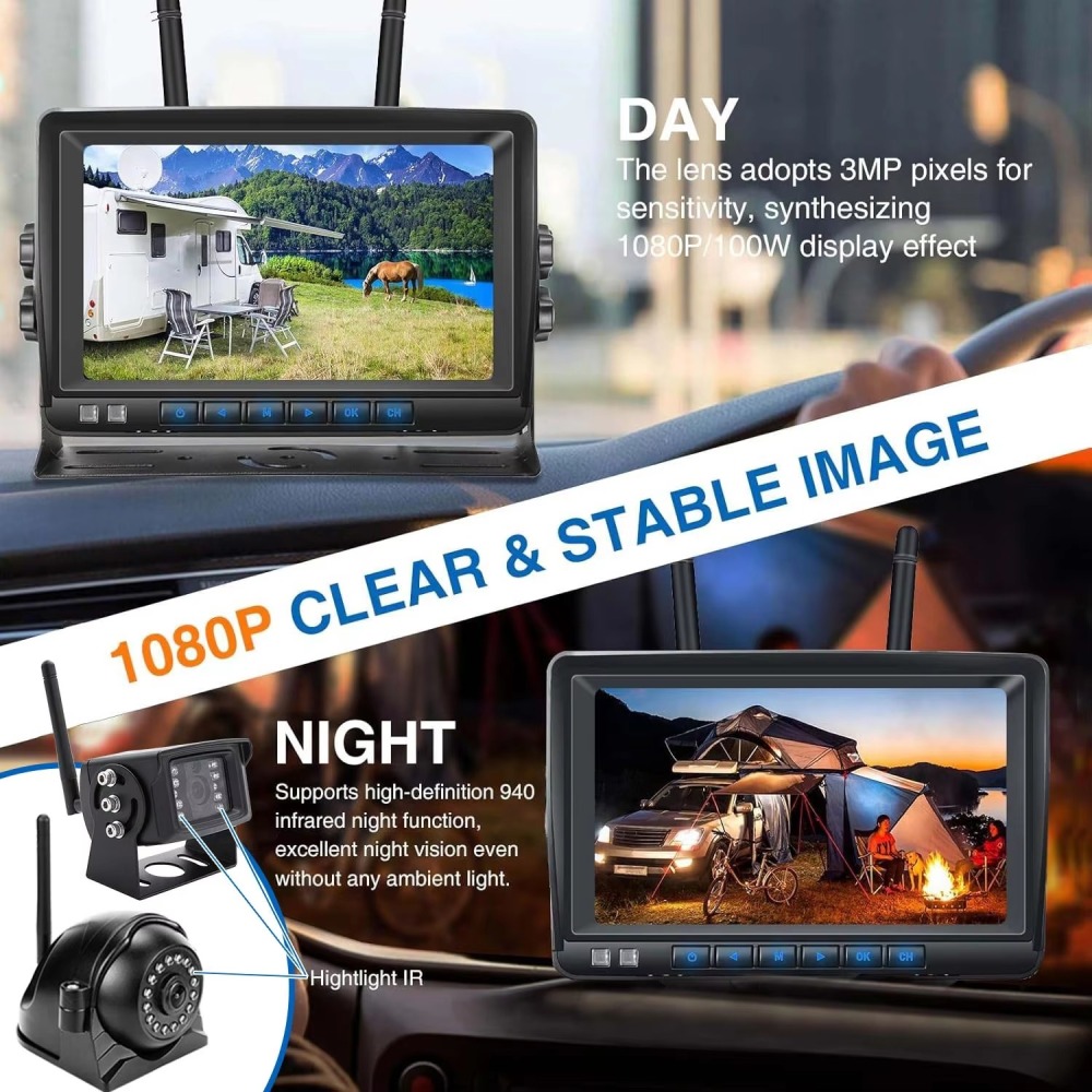 GreenYi Wireless AHD 7 inch DVR Monitor 1080P High Definition Night Vision Reverse Backup Recorder Wifi Camera For Bus Car Truck