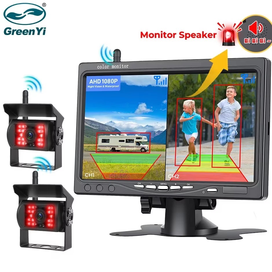 GreenYi Wireless 7'' BSD Car Monitor Screen Rear View Camera For Truck Bus RV Trailer Excavator Rearview Image 12V-24V Display