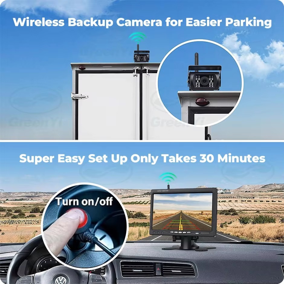 GreenYi Wireless 7'' BSD Car Monitor Screen Rear View Camera For Truck Bus RV Trailer Excavator Rearview Image 12V-24V Display