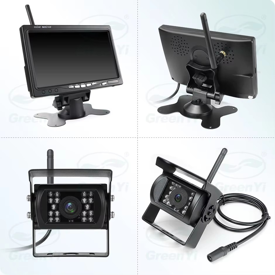 GreenYi Wireless 7'' BSD Car Monitor Screen Rear View Camera For Truck Bus RV Trailer Excavator Rearview Image 12V-24V Display