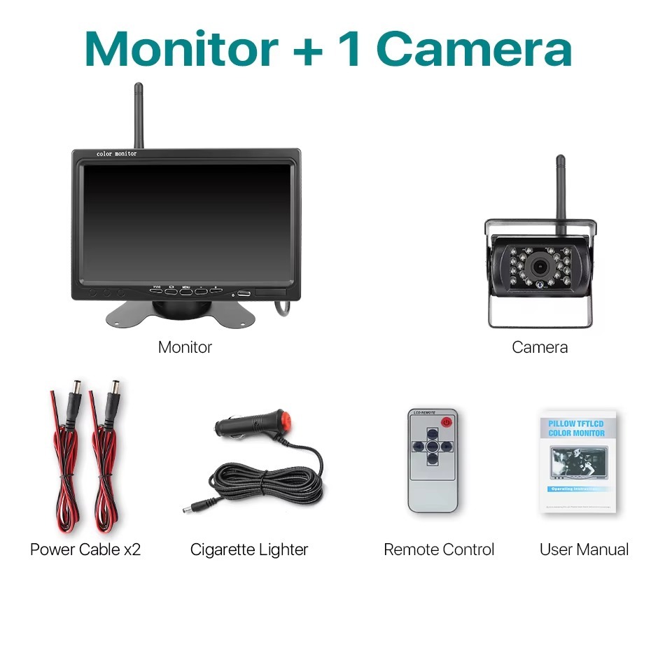 GreenYi Wireless 7'' BSD Car Monitor Screen Rear View Camera For Truck Bus RV Trailer Excavator Rearview Image 12V-24V Display