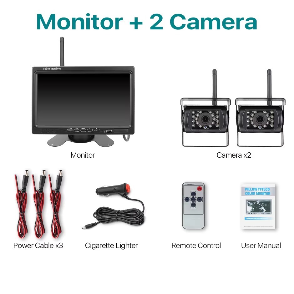 GreenYi Wireless 7'' BSD Car Monitor Screen Rear View Camera For Truck Bus RV Trailer Excavator Rearview Image 12V-24V Display