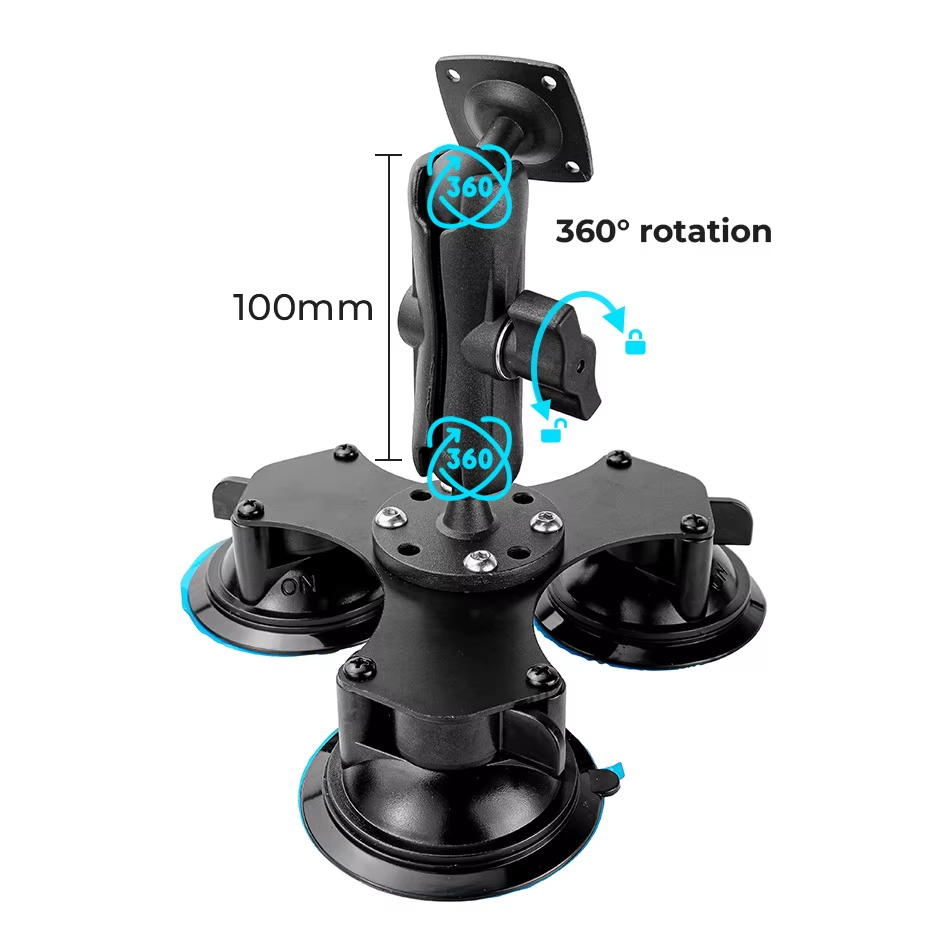 GreenYi New Super Heavy-Duty 3 Suction Cup Holder Car Adjustable Iron Bracket For Car/Desktop Monitor, Easy Install Up to 5kg