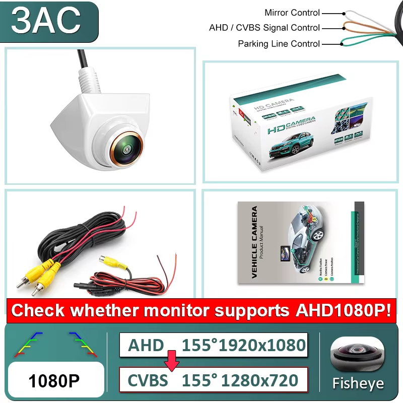 GreenYi Dynamic Trajectory AHD 1080P Adjust Angle White Car Reverse Backup Camera Waterproof for Android DVD Video Monitor