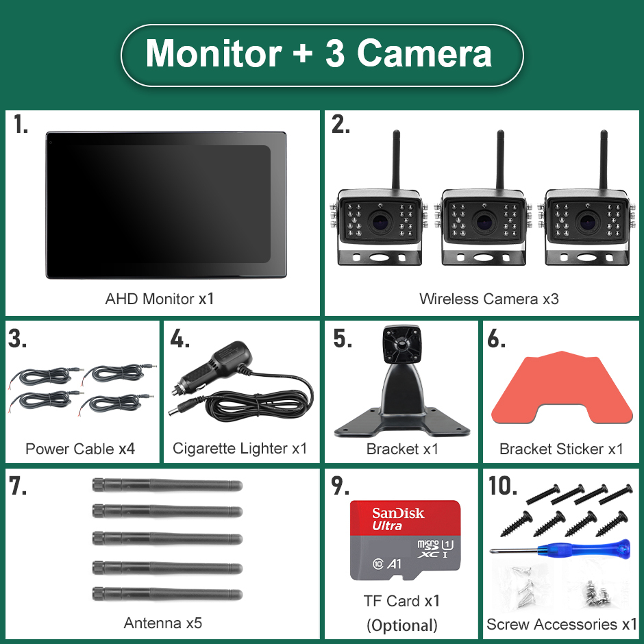 GreenYi 10 Inch AHD Digital Wireless Touch Screen DVR Record Backup IR Camera WiFi 4CH Car Monitor For Truck/Trailer/Bus/RVs/SUV